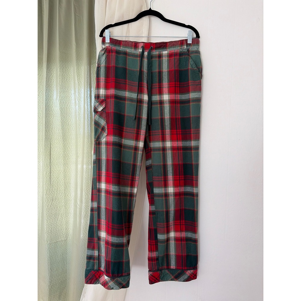 Duluth Trading Co Pajama Pants Mens S Red Green Plaid Cargo Flannel